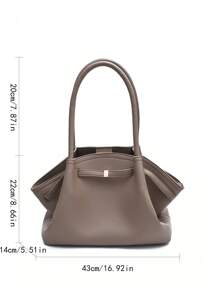 1pc Solid Color PU Leather Shoulder Bag For Women, Vintage Fashion Large Capacity Handbag With Double Handles And Snap Closure, Suitable For Travel, Shopping, Dating, Gift For Ladies, Fit For Teenagers, College Girls, Office Workers, Suitable For Office, School, Work, Business, Commute, Outdoor, Travel, Outing - Khaki - View 3