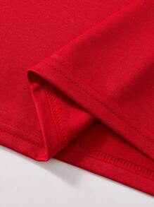 Shwiy 男士简约黑色胶带装饰短袖芝加哥 28 号图案 T 恤，适合学校和休闲穿着，街头 - 紅色 - 查看 6