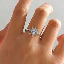 18K 电镀女士戒指 - 精致时尚的阳光设计戒指，个性化防过敏和防锈