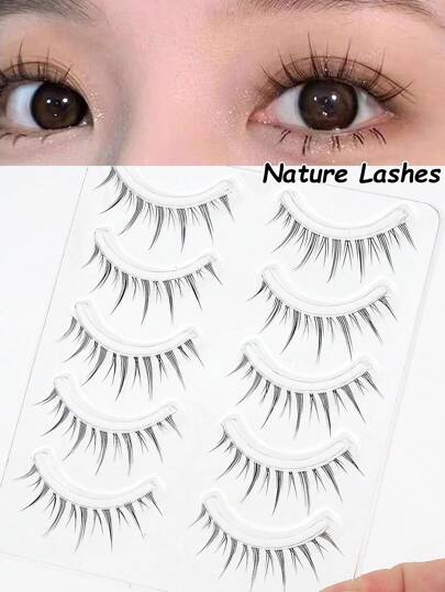 NAIJEMA Manga Lashes 5 Pairs Clear Stem Natural Fake Eyelashes, Eyelash Extension, Curling And Soft, Suitable Cosplay, Daily Makeup, Asian Makeup