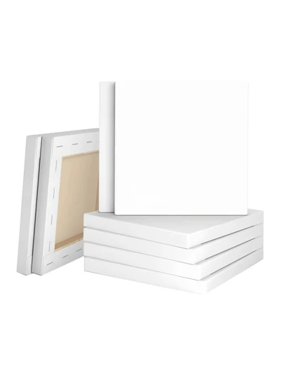 1/4/8pcs White 20*20cm Canvas Painting Frames, Linen Primed Canvas Boards For Oil, Acrylic, Watercolor Painting, DIY Art Supplies,Back To School,School Supplies