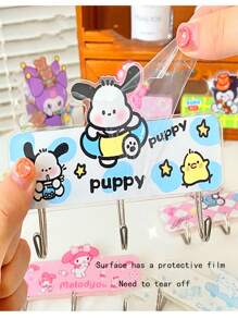 Sanrio 3-Hook Cute Cartoon Sticky Wall Hooks, Strong Damage-Free Hanger For Student Desk, Bathroom, Refrigerator, Dormitory