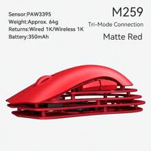 AJAZZ Black Jaeger M259 镁合金鼠标，无线 3 模式蓝牙，轻巧，镂空设计，适合游戏和办公，电子竞技级 - 紅色 - 查看 7