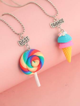 2 件可爱糖果和冰淇淋吊饰项链，友谊珠宝礼物，适合送给最好的朋友和女朋友