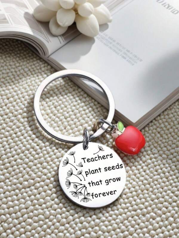 1 szt. Inspirujący brelok dla nauczyciela, "Nauczyciel sadzi nasiona, które rosną wiecznie" grawerowany czerwony wisiorek z jabłkiem, akcesorium do breloczka na ukończenie szkoły