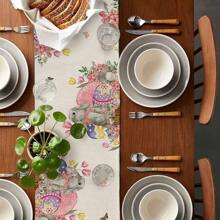 Easter Bunny Eggs Tulip Flowers Table Runner Holiday Party Decor Reusable Farmhouse Kitchen Dining Table Runner Easter Decorations - Multicolor - View 6