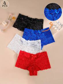 Aofeiqike 4pcs/Set High Quality European & American Style Sexy Hollow Out Hip Hugger Panties, Breathable Plus Size Women Short Briefs That Prevent Exposure - Multicolor - View 2