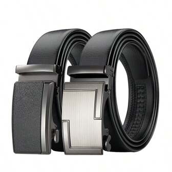 rongkepolo Premium Alloy Automatic Buckle Leather Belt For Men, Business & Casual, Designer Textured Buckle, Classic Golf & Polo Style Versatile Belt, Adjustable Length, Gift For Friends & Colleagues