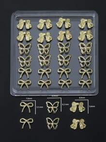 Lente Zomer Gouden Strik Nagelbedels 1 Doos (30st) 3D Legering Stropdas Nagelkunst Decoraties DIY Exquise Geschenkdoos Voor Meisjes Nageljuwelen Nagelbenodigdheden Voor Accessoires Versieren Nagels Schoenen Kleding Tassen Ambachten Decoratie