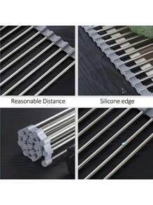 Stainless Steel Roll-Up Dish Drying Rack - Collapsible, Space-Saving, Over Sink, Rust-Resistant, Easy Clean, Kitchen Sink Organizer Rack, Dish Drainer Kitchen Items Kitchen Accessories Kitchen Tools