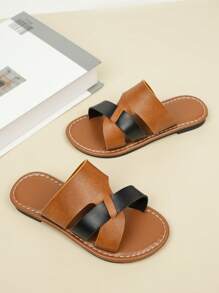 儿童时尚露趾平底一脚蹬凉鞋，可爱防滑沙滩和浴室拖鞋