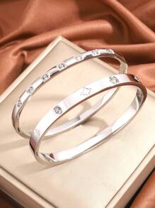 2 件/套简约时尚不锈钢手链优雅奢华礼物，送给美丽女性的完美节日礼物 - 間鑽手環組合 - 查看 2