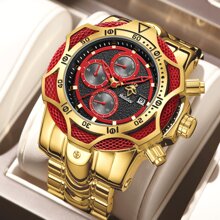 YaLaLuSi 1 pièce de la marque YaLaLuSi Montre-bracelet de luxe dorée personnalisée de grande taille pour femmes. Conception unique à trois cercles avec affichage du calendrier, du jour de la semaine et d'autres fonctions multi. Cadran à aiguilles et échelle. Boîtier de haute qualité, couleur vive et look dominant. Convient pour le travail, l'école, les fêtes, les , les sports et autres occasions. Cadeau polyvalent original, cadeau de vacances ou d'anniversaire pour la famille, les amis et les camarades de classe
