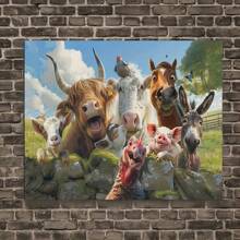 Quirky Farm Canvas Wall Art, Animal Prints, Quirky Cows, Donkeys, Pigs - Wooden Frame Canvas Painting 1 Piece (3) Thickness 2.25cm / 0.9inch , Home Gift Decoration, Room Decoration Aesthetics, Wall Decoration Art, Perfect Gift, Autumn Winter Wall Decoration, Living Room Decoration, Bedroom Decoration, Kitchen Decoration, Entrance Decoration, Bathroom Decoration, Direct Wall Painting, High-Quality Wall Painting Poster