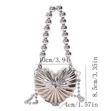 1 件女士心形金属单肩包高品质银口红包可爱迷你斜挎包链条贝壳配饰包 - 銀色 - 查看 9