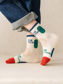 10pcs/5pcs Children Socks, Simple Design, Letter, Printed, Stripe, Sports Socks, Boys, Girls, Moisture Wicking Mid-Calf Socks, Suitable For Spring, Summer, Autumn, Sports, Gifts For Girls, Gifts For Boys, Gifts For Mom, Gifts For Dad, Girls Summer Clothes, Boys Summer Clothes, Holiday Gifts - Multicolor - View 3