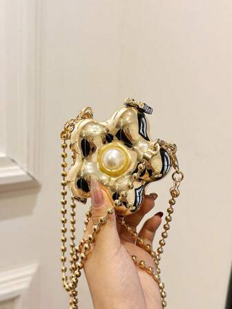 1 件秋冬新款五角星链条迷你单肩包，水钻装饰方形盒子包带磁扣，时尚女士、女孩、日常使用、购物、旅行、生日礼物