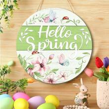 1Pc Welcome Spring Wooden Door Sign Flower Butterfly Wall Hanging Sign For Spring Farmhouse Home Decor,Round Shape Spring Wood Wall Hanging Plaque Sign For Spring Season Theme Party Outdoor Indoor Decorations - Multicolor - View 1
