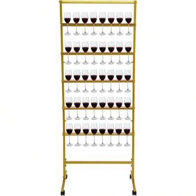 HOHOBLA 5-Tier Champagne Glass Holder For Party Metal Champagne Flutes Display Stand Champagne Wine Glass Holder Gold Champagne Wall Kit With Wheels & Brakes Hold 40 Cups