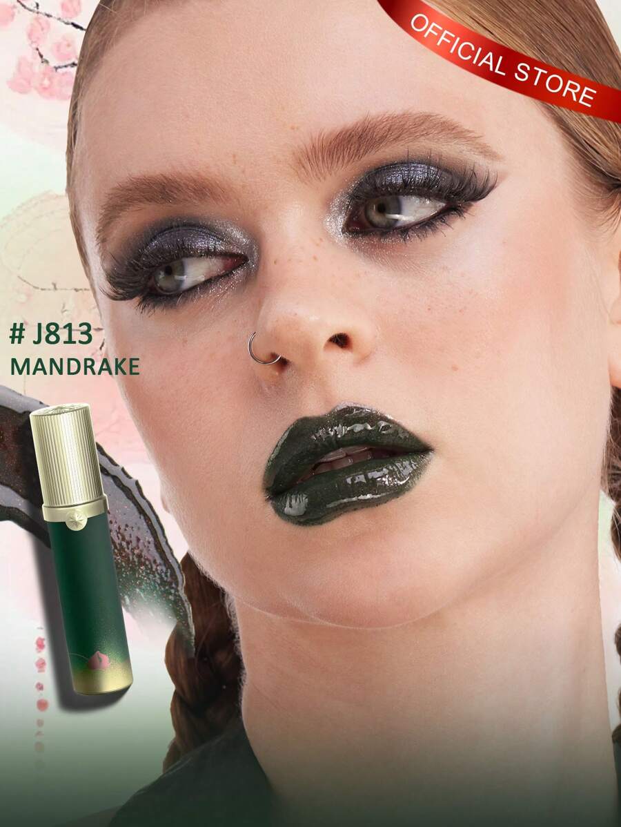 GIRLCULT Unreal Lip Gloss J813 Mandrake, Lipstick, Diamond Shiny Glitter Lip Gloss Green Color, Cosplay, Plumping, Lasting, High Shine Moisturizing, Sparkly Metallic Color Intense Shimmery Finish, Long Wears,GIFT - J813 Nhân sâm - Xem 1