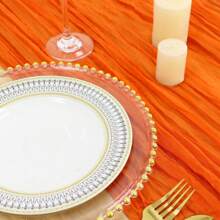 1pc Bohemian Chiffon Table Runner, Countryside Style Cheese Cloth Table Linen, Romantic Long Transparent Table Runner For Wedding, Engagement, Birthday, Baby Shower, Home Decor - Orange - View 5