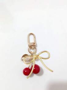 时尚高品质可爱樱桃金蝴蝶包饰 - 樱桃钥匙扣配心形夹 时尚背包吊坠装饰、钥匙扣、包饰、耳机吊坠、汽车吊饰、装饰吊饰、樱桃钥匙扣、包袋配件、带包夹、闪亮树脂和金属配件，适用于女士钱包和包袋、背包配件 - 彩色 - 查看 5