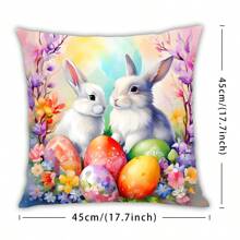 4 件复活节兔子和花卉印花毛绒枕套，可爱卡通兔子装饰靠垫套，适用于沙发、卧室、家居、汽车，不含枕芯