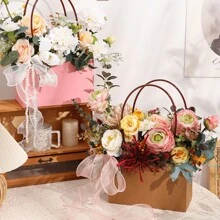 10 Pcs Kraft Paper Tote Bags, Waterproof And Stain Resistant Gift Packaging Tote Bags, Suitable For Gift Boxes, Flower Packaging Bags, Flower Arrangements, Rose Bouquets, Flower Baskets, Etc,Mother's Day Holiday Gift Packaging, Bouquet Gift Packaging Bags, Etc