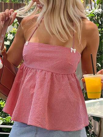 Camisola de tirantes con espalda descubierta y volantes para mujer, adecuada para la playa, vacaciones, fiestas, estilo Gyaru, primavera/verano