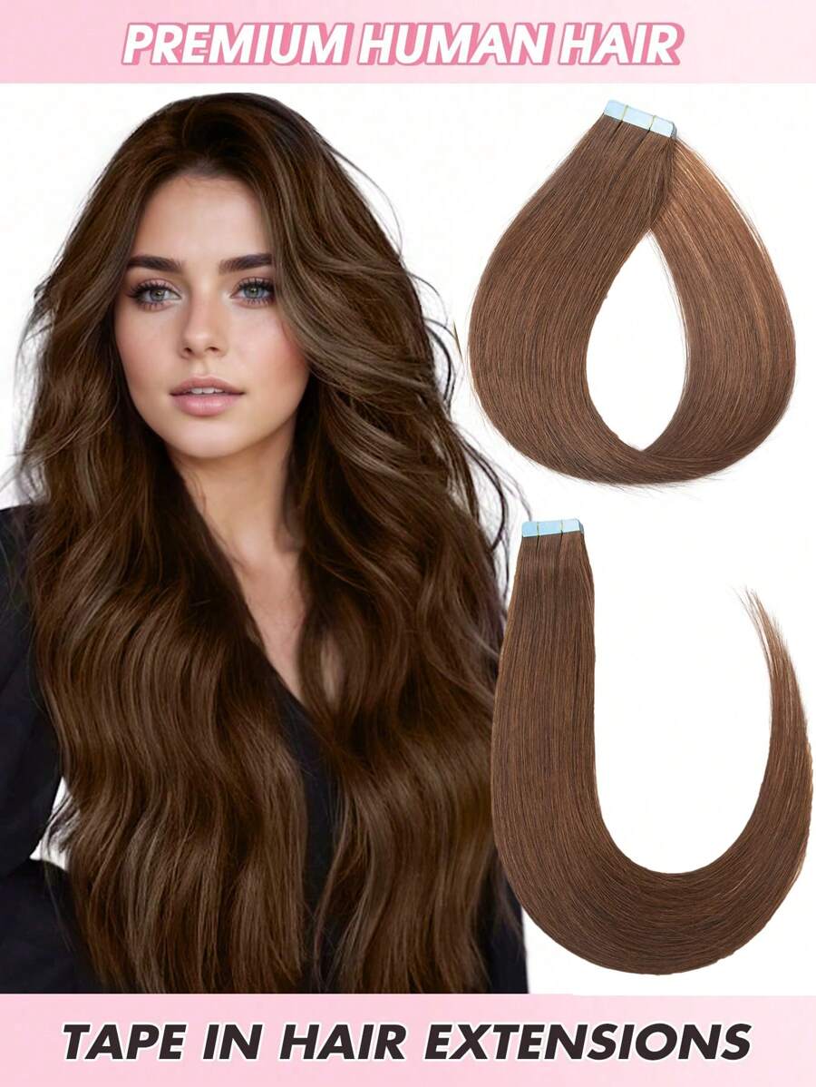Extensiones de cabello humano con cinta de color negro natural 1b, 100% cabello humano invisible, 20 piezas de extensiones de cabello para mujeres