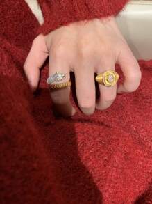1 pièce Bague antique brossée avec strass œuf de pigeon exquis