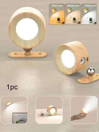 Apliques LED, lámparas de pared con batería recargable, puerto USB, 3/1 temperatura de color y 2/3 niveles de brillo, rotación de 360°, bola magnética, luces inalámbricas para lectura en el velador