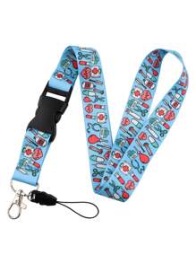 1pc ID Badge Holder Lanyard, Hard Card Case For Office Work Pass ID Card, Double-Sided Transparent Student/Doctor ID Card Holder With Keychain, Gift For Teachers, Doctors Car Accessories Bag Charm School Letter