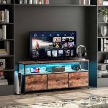 Creahappy TV Cabinet - TV Cabinet With 3 Fabric Drawers And Open Compartment - TV Stand For Living Room - Dining Room And Bedroom - Vintage Brown And Black - Nâu và đen cổ điển - Xem 2