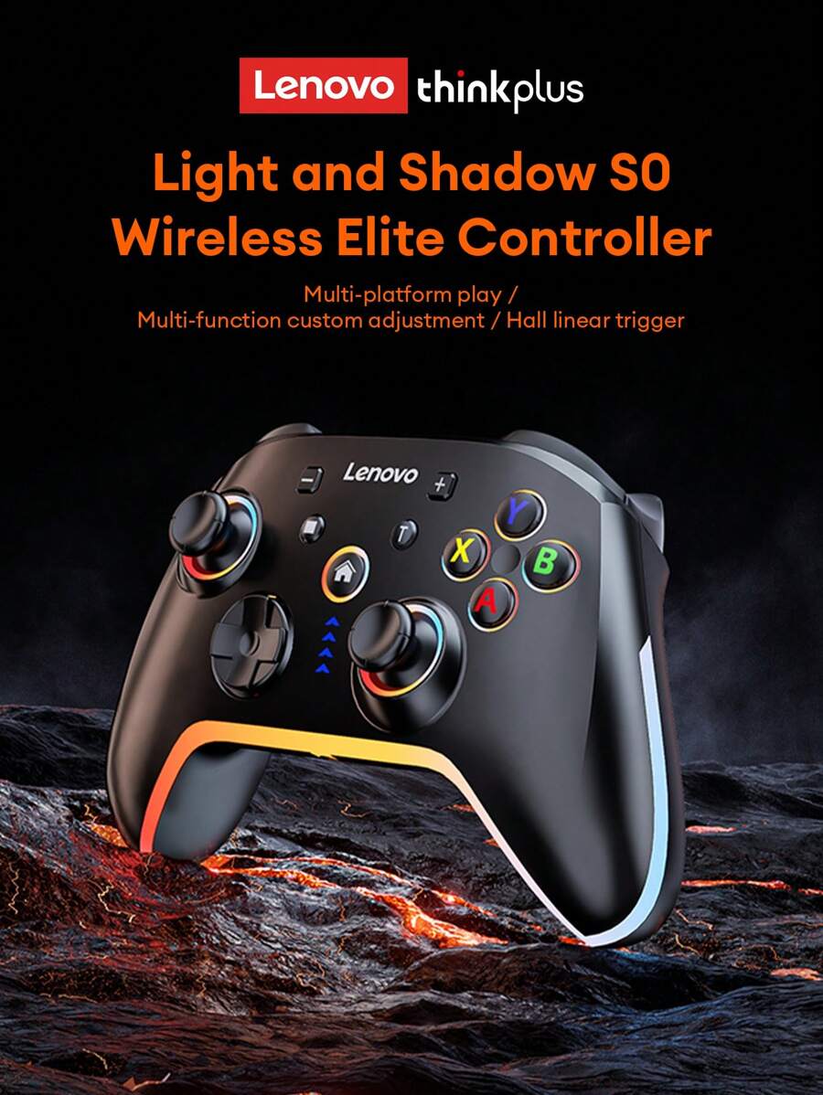 Lenovo 联想 S03 无线蓝牙游戏控制器，电池寿命长，双霍尔触发器，APP 可自定义，RGB 照明，运动感应，多级振动，精确操纵杆，兼容 Switch、PC、手机、Steam - 彩色 - 查看 1