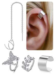 4 Stücke Ohrklemmen Ohrringe für Frauen, silbrig-goldene Ohrklemmen ohne Piercing, hypoallergen, Clip-On Knorpel Ohrringe, Muschel Ohrringe, Ohrklemmen Kette - Ohrclip - Übersicht 12