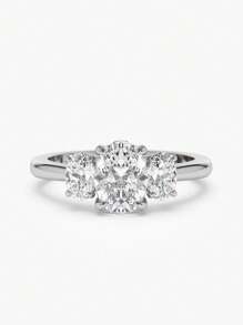 1pc 3-Stone Diamond Ring, Elegant Women's Jewelry Gift - Triple Oval Ring - View 10
