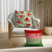 4er Set Kissenbezüge mit Wassermelonen Muster, einseitiger Muster, Sommer