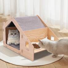 Rainaut Cat House For Indoor Cats - Wood Pet House Cat Cave With Mat, Cat Condo, Cat Stool, Pet Bed, Storage Ottoman Foot Rest Stool With Cushion, Cube House, 58*41*40cm/22.8*16.1*15.7inch - Log Color - 查看 9