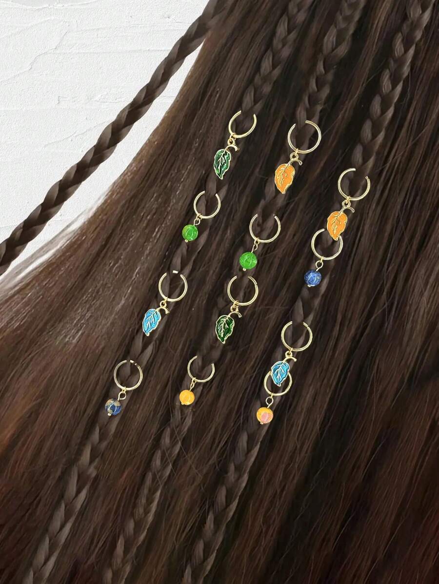 12 件/套女士时尚彩色叶子编织发带、袖口、辫子配饰、发夹、珠宝 - 彩色 - 查看 1