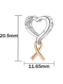 1pc Fashionable Heart-Shaped Ribbon Engraved With "Faith Hope", Caring Women's Breast Cancer Awareness Ribbon Pendant, Mother's Day/Easter Gift - Silver - View 2