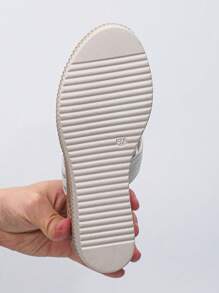 Women's Summer New Wedge Platform Slippers Gold Outdoor Slip-On Sandals, Simple & Versatile - Silver - View 6