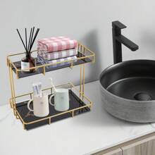 Rainaut 2 层可调节化妆品收纳架台面，金属架浴室柜台铁艺收纳架和储物架，适用于香水梳妆台厨房浴室（黑色）[送给家人和朋友的最佳礼物] 家居浴室装饰浴室收纳夏季返校