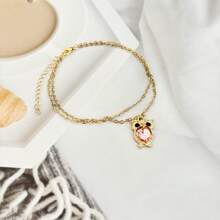 1pc Crystal Owl Dual Color Pendant Dual Layer Anklet, Women Beach Foot Jewelry - Multicolor - View 9