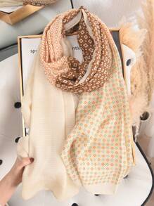 1pc Fashionable Casual Floral Print Scarf/Shawl, Lightweight All-Season Accessory, Ideal Gift For Mother/Elderly, Suitable For Spring/Summer - Khaki - View 3