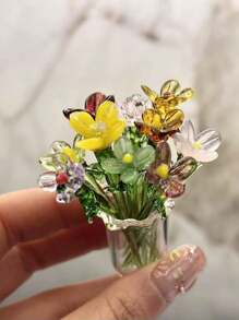 Florero de vidrio para decoración, pequeño florero con lirio de cala y tulipanes artificiales, regalo de ramos de flores de vidrio hechas a mano (con ligera variación de color y tamaño), adecuado para el Día de San Valentín, el Día del Padre, el Día de la Madre, el Día del Maestro, Pascua, Día del Niño, Día de la Mujer