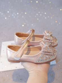 1 Pair Pink Children Flat Shoes, Girls Hook And Loop Bowknot Cute Versatile Casual Sandals, Fairy Style Outdoor Kids Shoes For Summer