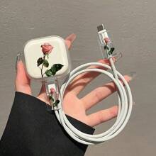 3pcs/Set Tulip Flower Design Protective Case Compatible With Apple 20W Power Adapter, Prevents Breakage - Clear - View 9
