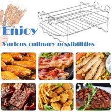 2PCS  Air Fryer Rack & Grill Stick Stainless Steel Double Basket Accessorie - 銀色 - 查看 5