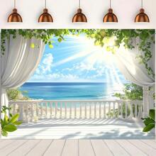 1pc Polyester Tropical Beach Scenery Window Backdrop, Suitable For Beach Party Theme Decoration, Indoor And Outdoor Use - Multicolour - View 8